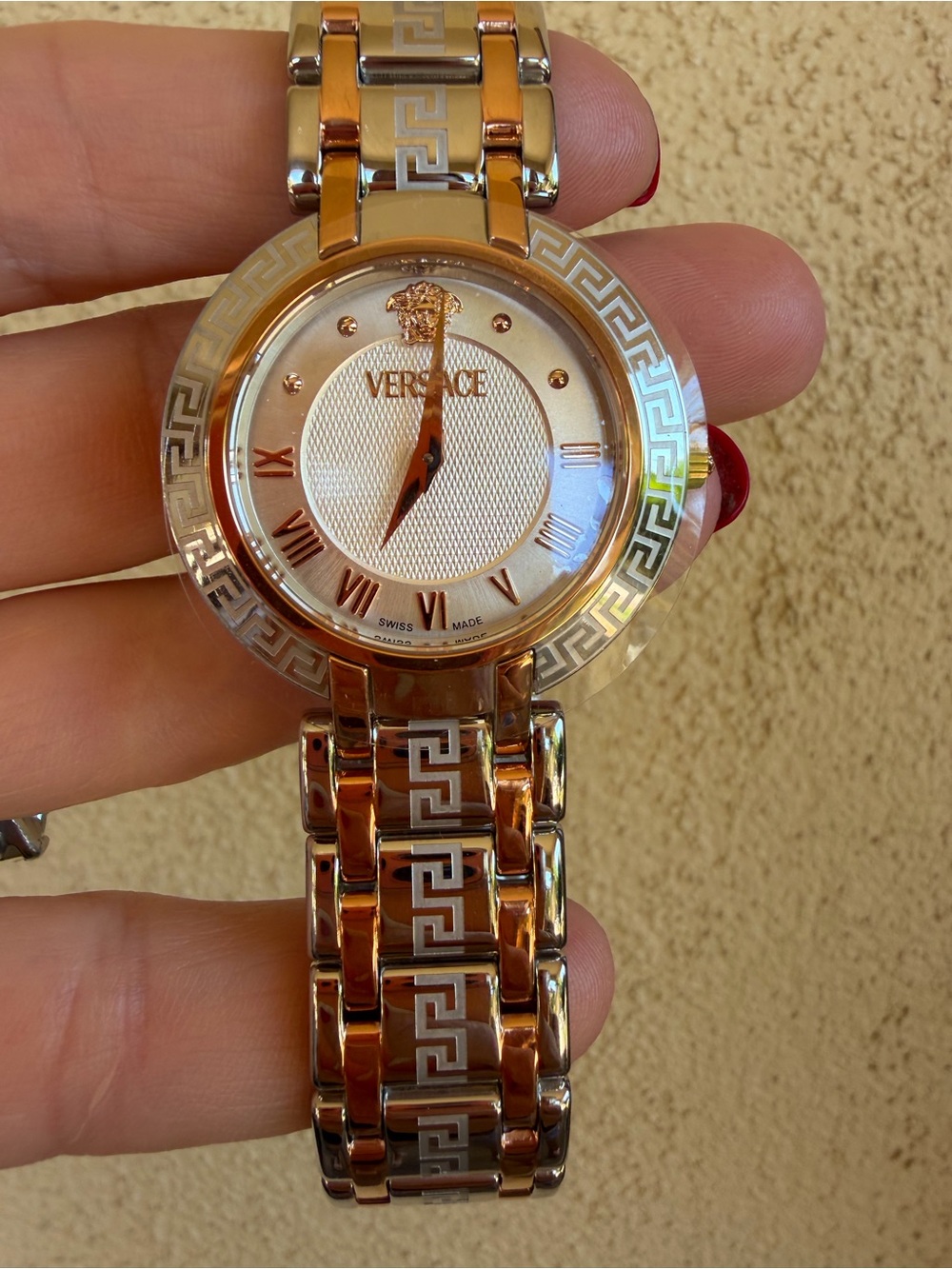 Versace Two-Tone Rose Gold and Silver Medusa Greca Bracelet Watch